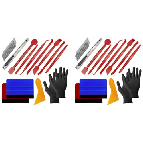 STHIRA® Car Window Film Tint Tool Kit Vinyl Wraps Application and Removal with 2 Pairs Gloves Felt Squeegee Scraper Edge Trimmer Retractable Cutter for Car Wrap 2 PCS STHIRA® Car Window Film Tint Tool Kit Vinyl Wraps Application and Removal with 2 Pairs Gloves Felt Squeegee Scraper Edge Trimmer Retractable Cutter for Car Wrap 2 PCS